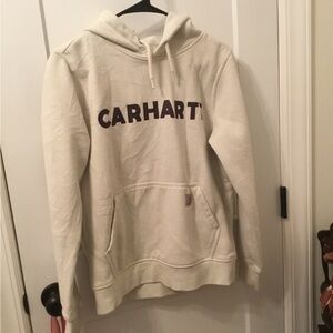 Carhartt Women’s Cream Hoodie with Black Logo Size Small